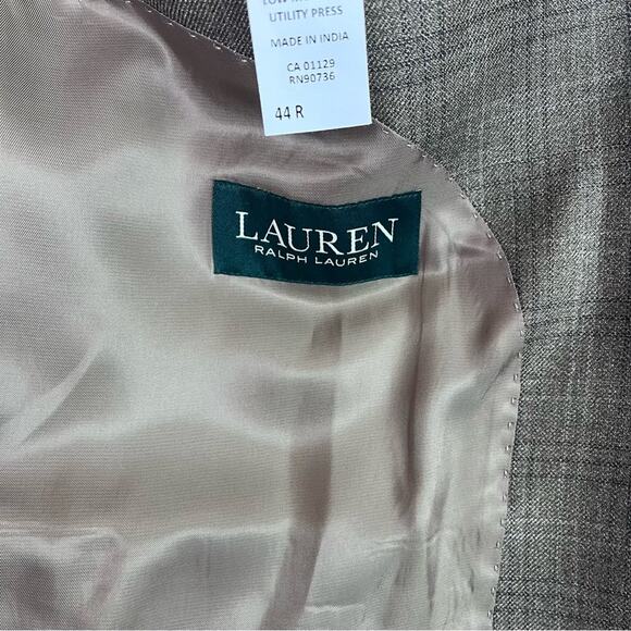 Lauren Ralph Lauren Sports Blazer Mens 44R Silk Wool Blend Plaid Taupe - Picture 9 of 13